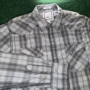 BKE Slim Fit Pearl Snap Button Down Shirt Men's Size XL Gray Black W/ Pockets J